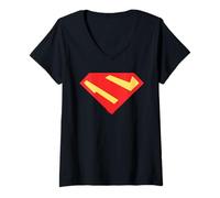 Damen Superman Shield 2023 T-Shirt mit V-Ausschnitt