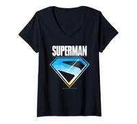 Damen Superman Shield Emblem Sonnenuntergang Himmel Icon Diamond Logo T-Shirt mit V-Ausschnitt