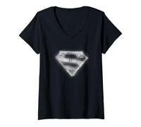 Damen Superman Skeleton Shield T-Shirt mit V-Ausschnitt