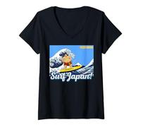 Damen Surf Japan! Sumo Wrestler Surfen T-Shirt mit V-Ausschnitt