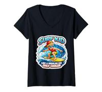 Damen Surf Kid Like A Regular Kid Only Cooler Funny Surfer T-Shirt mit V-Ausschnitt