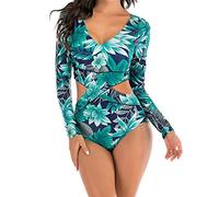 Damen Surfen Neoprenanzug Badeanzug Schwimmanzug Sonnencreme Langarm Bikinioberteil Swimwear Print Tankini Beach Surfing Suit Monokini Bademode Sexy