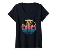 Damen Surfer Strand Palmen Sunset Surfbrett Surfing Boy Girl Surf T-Shirt mit V-Ausschnitt
