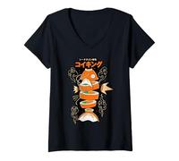 Damen Sushi Fisch Kreuzschnitt Japanische kulinarische Grafik Bekleidung T-Shirt mit V-Ausschnitt
