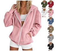 Damen Sweatjacke mit Kapuze Reißverschluss Cord Cropped Oversize Langarm | Raglanärmel Kängurutasche Kordelzug Cordstoff Sweatshirtjacke Freizeit Alltag Übergangsjacke Frühling Herbst