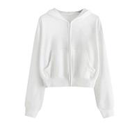 Damen Sweatjacke, Teenager Mädchen Bauchfrei Kapuzenpullover Langarm Kurz Hoodie Sweatshirt Crop Pullover Tops Kapuzenjacke mit Kordel und Zip Damen Kapuzenpullover Hoodie Sweatshirt mit Kapuze