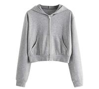 Damen Sweatjacke, Teenager Mädchen Bauchfrei Kapuzenpullover Langarm Kurz Hoodie Sweatshirt Crop Pullover Tops Kapuzenjacke mit Kordel und Zip Damen Kapuzenpullover Hoodie Sweatshirt mit Kapuze