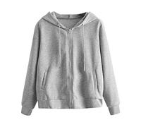 Damen Sweatjacke, Teenager Mädchen Bauchfrei Kapuzenpullover Langarm Kurz Hoodie Sweatshirt Crop Pullover Tops Kapuzenjacke mit Kordel Zip Damen Kapuzenpullover Hoodie Sweatshirt mit (b-Grey, XL)