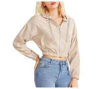 Damen Sweatjacke, Teenager Mädchen Bauchfrei Kapuzenpullover Langarm Kurz Hoodie Sweatshirt Crop Pullover Tops Kapuzenjacke mit Kordel Zip Damen Kapuzenpullover Hoodie Sweatshirt mit (a-Beige, S)