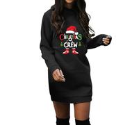 Damen Sweatkleid Langarm Kleider Weihnachten Sweatshirt Lässig Sportliche Longshirt Festliche Drucke Minikleider