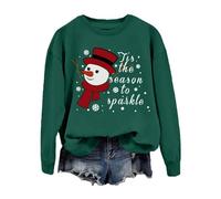 Damen-Sweatshirt für Weihnachten, Oberteil 2025, Weihnachts-Sweatshirt für Damen, Schneemann-T-Shirt, übergroße Langarm-Kleidung für den Innenbereich, Zuhause, Party, Weihnachtsgeschenke, grün, M
