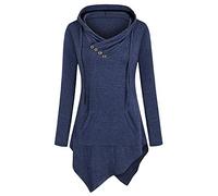 Damen Sweatshirt Kapuzenpullover Jacke mit Kapuze Hoodie Pullover Sweatjacke Kapuzenjacke Hoodie Langarm solide Pullover Tasche unregelmäßigen Saum Bluse Tops (L,Marine)
