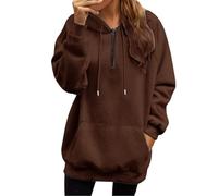 Damen Sweatshirt mit Kapuze Lang Pullover Sport Shirts Mode Casual Hoodie Top mit Taschen Herbst Übergröße Basic Sweatshirt Langarm Einfarbig Sweatshirt Outdoor Sport Jogging Sweatshirts, braun, 5XL