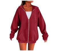 Damen-Sweatshirt mit Kapuze mit Reißverschluss Langarm Bequeme Baumwolle Hoodie Jacke Casual Sweatshirt Zip Up Y2k Streetwear Pullover Mantel mit Sporttasche Sweatshirts Frühling Herbst, rot, 3XL