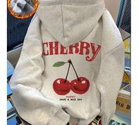 Damen Sweatshirt mit Kirschen- und Buchstaben-Grafik, lässig, locker, vielseitig, Urlaubsstil, geeignet für den täglichen Gebrauch, eine ideale Wahl f