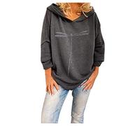 Damen Sweatshirt Tierdruck Kapuzen-Ärmel-Sweatshirt für Frauen T Shirt Halloween Damen (Grey, L)
