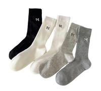 Damen Sweet Ballet Style Mid-Calf Slouch Socken - 5 Paar Y2K JK Coquette Bowknot Print Strümpfe Mode Atmungsaktiv Sommer Dünn Lolita Preppy Strumpfwaren Daily Wear, mehrfarbig, Einheitsgröße