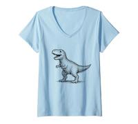 Damen T-Rex Skizze Dinosaurier Abstrakt Dino Scribble Art Minimalistisch T-Shirt mit V-Ausschnitt