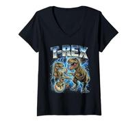 Damen T-Rex Vintage 80er Retro Lustiger Dinosaurier Liebhaber 90er Jahre Männer Frauen T-Shirt mit V-Ausschnitt
