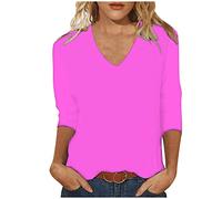 Damen T-Shirt 3/4 Ärmel Einfarbige Shirts Fashion 3/4 Arm Tshirt Frau Longbluse Elegante Grafik Drucken Bekleidung Herzausschnitt Lässig Hemd Tie-Dye Muster Freizeit T-Shirts Oberteil Lila L