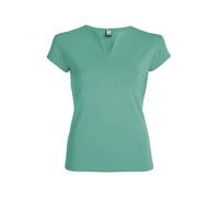 Damen T-Shirt Belice mit Kurzarm, Rundhals mit V-Ausschnitt, Uni, Blaugrün, 6532, Gr. XXL