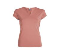 Damen T-Shirt Belice mit Kurzarm, Rundhals mit V-Ausschnitt, Uni, Lachs, 6532, Gr. L