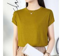 Damen-T-Shirt, einfarbig, locker, kurzärmelig, lässig, Rundhalsausschnitt, Basic-Top für Sommer, Urlaub, Alltag, Schwarz (M Gelb)