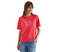 Kurzarmshirt CECIL, Damen, Gr. XS (36), fresh rot, Jersey, Obermaterial: 55% Polyester, 45% Viskose, bedruckt, meliert, normal hüftbedeckend, Rundhals, abgesteppte Kante, Shirts, Sommershirt in Leinen