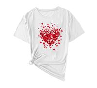 Damen-T-Shirt, kurzärmelig, Herz-Top, Valentinstags-T-Shirt, niedliches Sommer-Top, Y2K, Rundhalsausschnitt, Baggy-T-Shirt, Sommer, lockere Freizeitblusen, Ausgehen, Top, lange Tunika, Hemden, lockere