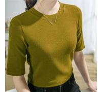 Damen T-Shirt Kurzarm Rundhals Basic Oberteil Elastisch Slim fits Casual Solide Tops für Alltag Urlaub Party Weiches Jersey Shirt Rotwein Schwarz(2XL Yellow)
