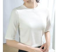 Damen T-Shirt Kurzarm Rundhals Basic Oberteil Elastisch Slim fits Casual Solide Tops für Alltag Urlaub Party Weiches Jersey Shirt Rotwein Schwarz(M White)