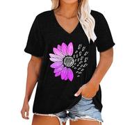 Damen T-Shirt Kurzarm Sommer Lose Casual V-Ausschnitt Manschette Gestreiften Patchwork Volltonfarbe T Shirt Lang Tshirts Tshirt Große Größen Lange Longshirts Oberteile Baumwollshirt Shirts Schwarz