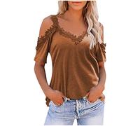Damen T Shirt Kurzer Arm Damen Bluse Kurzarm Shirt Damen Sexy Lässig Uv Shirt T Shirt Muttertag Blusen & Tuniken Für Damen Elegant Festival Outfit Damen Top Bauchfrei(Braun, XL)