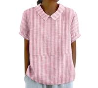 Damen T-Shirt Leinenbluse Sommer Baumwoll Leinen Oberteile Vintage Einfarbig Tunika Bluse Basic Kurzarm Locker Lässiges Bequemes Shirt Modisch Leinenhemd Hemdbluse Top