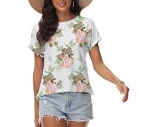 Damen T-Shirt Lochstickerei Bügelfrei Rundhalsausschnitt Oberteile Sommer Frühling Modische Kleidung 2024 Lässige Kurzarmbluse Blume L