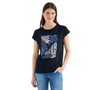 T-Shirt CECIL, Damen, Gr. L (42), universal blau, Jersey, Obermaterial: 48% Baumwolle, 48% Modal, 4% Elasthan, bedruckt, normal hüftbedeckend, Rundhals, abgesteppte Kante, Shirts T-Shirt, Sommershirt