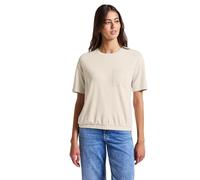 T-Shirt STREET ONE, Damen, Gr. 38, slikstone weiß, Web, Obermaterial: 76% Viskose, 20% Modal, 4% Elasthan, unifarben, casual, regular fit taillenbedeckt, Rundhals, Kurzarm, Shirts, mit Brusttasche (62