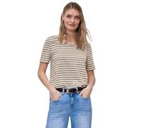 Kurzarmshirt STREET ONE "Style Gerda", Damen, Gr. 38, safari beige, Jersey, Obermaterial: 50% Baumwolle, 50% Modal, geringelt, gestreift, normal hüftbedeckend, Rundhals, Shirts, im Streifen-Look und m