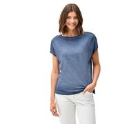 T-Shirt CECIL, Damen, Gr. XL (44), blau (urban navy), Jersey, Obermaterial: 100% Baumwolle, unifarben, washed, casual, normal hüftlang, U-Boot-Ausschnitt, Kurzarm, Shirts, mit Knopfdetail (81991127-XL