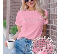 Damen T-Shirt mit Kurzarm, Slogan "MILANO ITALY", Lässig Oberteil mit MILAN ITALY Grafik-Motiv