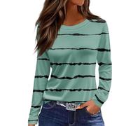 Damen-T-Shirt mit langen Ärmeln, große Größen, bedruckt, elegante Bluse, Rundhalsausschnitt, Tunika, lässiges Oberteil, Mode, Curvy, T-Shirt, Angebote Frühling Hemd, grün, XX-Large