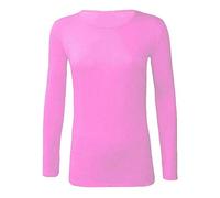 Damen-T-Shirt mit langen Ärmeln, Stretch, einfarbig, Rundhalsausschnitt, dehnbar, Freizeitkleidung, babyrosa, 38-40