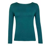 Damen-T-Shirt mit langen Ärmeln, Stretch, einfarbig, Rundhalsausschnitt, dehnbar, Freizeitkleidung, blaugrün, 50-52