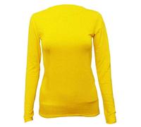 Damen-T-Shirt mit langen Ärmeln, Stretch, einfarbig, Rundhalsausschnitt, dehnbar, Freizeitkleidung, gelb, 34-36