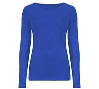 Damen-T-Shirt mit langen Ärmeln, Stretch, einfarbig, Rundhalsausschnitt, dehnbar, Freizeitkleidung, königsblau, 38-40