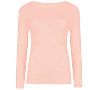 Damen-T-Shirt mit langen Ärmeln, Stretch, einfarbig, Rundhalsausschnitt, dehnbar, Freizeitkleidung, nude, 34-36