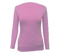 Damen-T-Shirt mit langen Ärmeln, Stretch, einfarbig, Rundhalsausschnitt, dehnbar, Freizeitkleidung, rose pink, 42-44