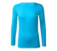 Damen-T-Shirt mit langen Ärmeln, Stretch, einfarbig, Rundhalsausschnitt, dehnbar, Freizeitkleidung, türkis, 34-36