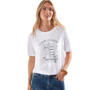 Rundhalsshirt STREET ONE, Damen, Gr. 42, weiß, Jersey, Obermaterial: 50% Baumwolle, 50% Modal, bedruckt, normal hüftbedeckend, Rundhals, abgesteppte Kante, Shirts Rundhalsshirt, Sommershirt mit Frontp