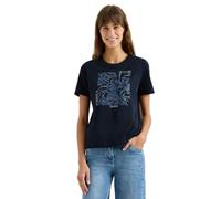 Kurzarmshirt CECIL, Damen, Gr. XS (36), blau (universal blau), Jersey, Obermaterial: 100% Baumwolle, bedruckt, normal hüftbedeckend, Rundhals, Shirts, Sommershirt mit Frontprint, Topseller (40827521-X